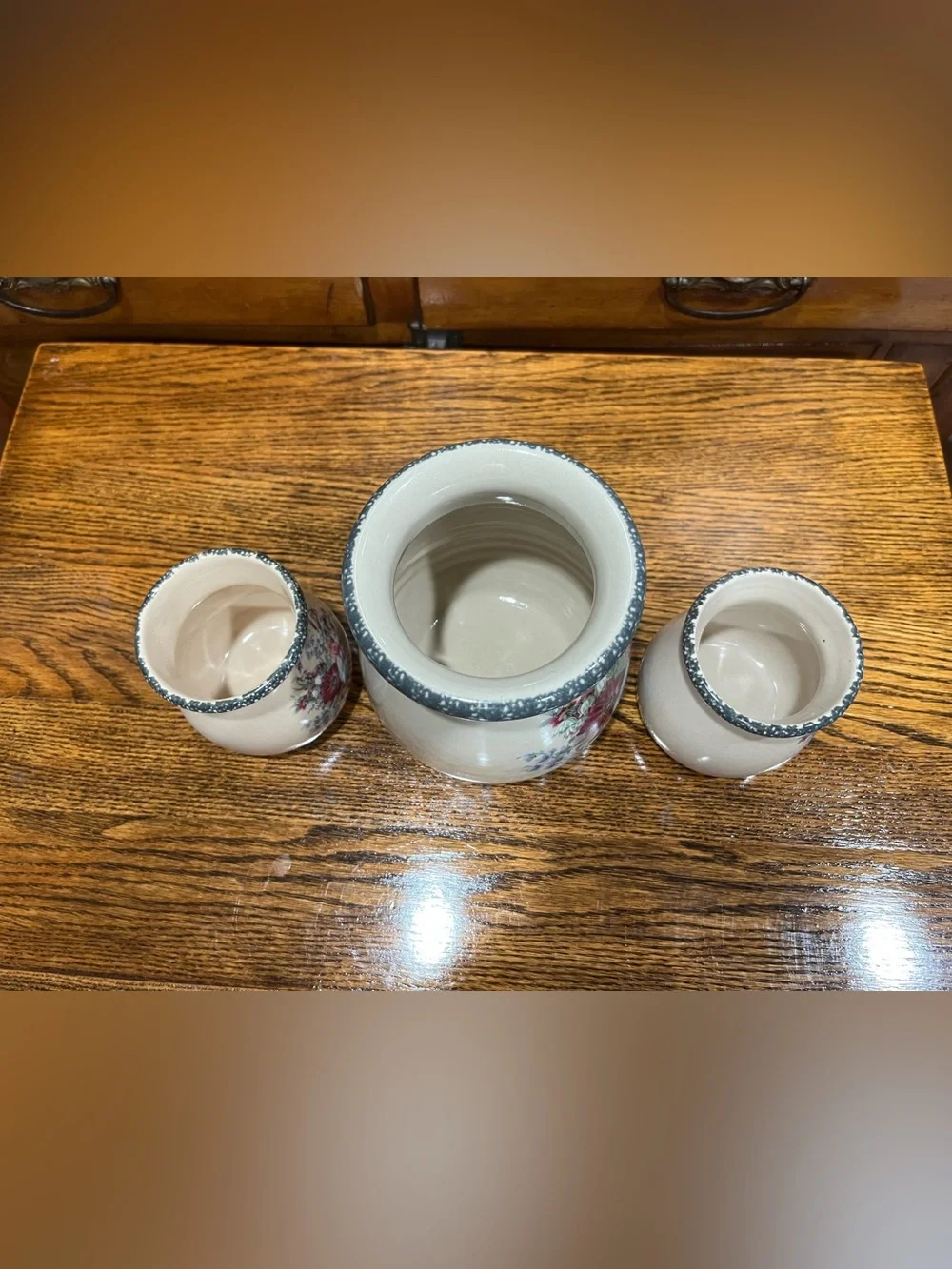 House & Garden Party 3-Piece Floral Vase Set Vintage 2001 Hand Made USA Cottage